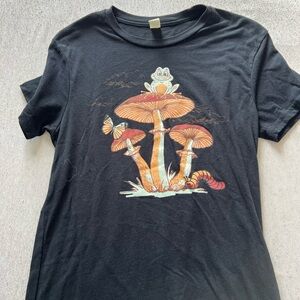 Black Graphic T-Shirt with Mushroom Design